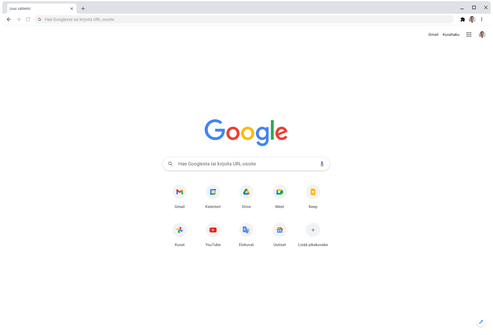 Chrome-selainikkuna, jossa näkyy Google.com-sivusto