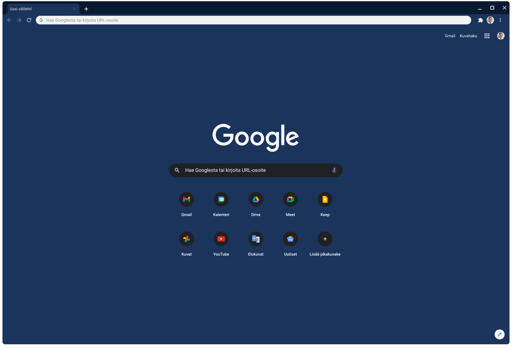 Slate-teemaa käyttävä Chrome-selainikkuna, jossa näkyy Google.com-sivusto.