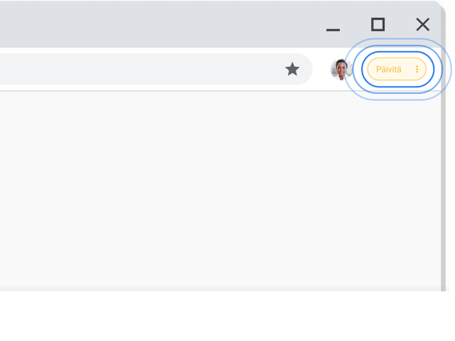 Chrome-selainikkunan oikea yläreuna, jossa Päivitä-kehote näkyy korostettuna.