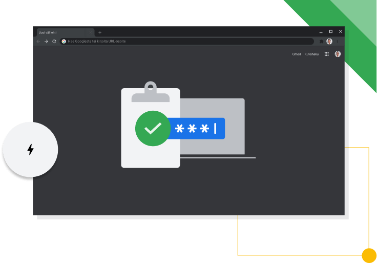 Tummaa tilaa käyttävä Chrome-selainikkuna, jossa näkyy Googlen tuottavuuskuvake.