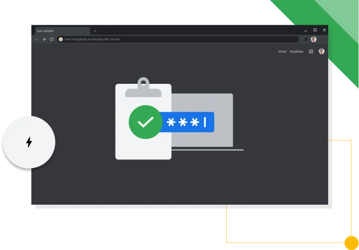 Tummaa tilaa käyttävä Chrome-selainikkuna, jossa näkyy Googlen tuottavuuskuvake.