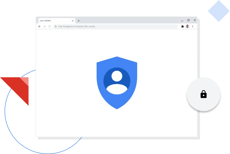Chrome-selainikkuna, jossa näkyy Googlen tietosuojakuvake.