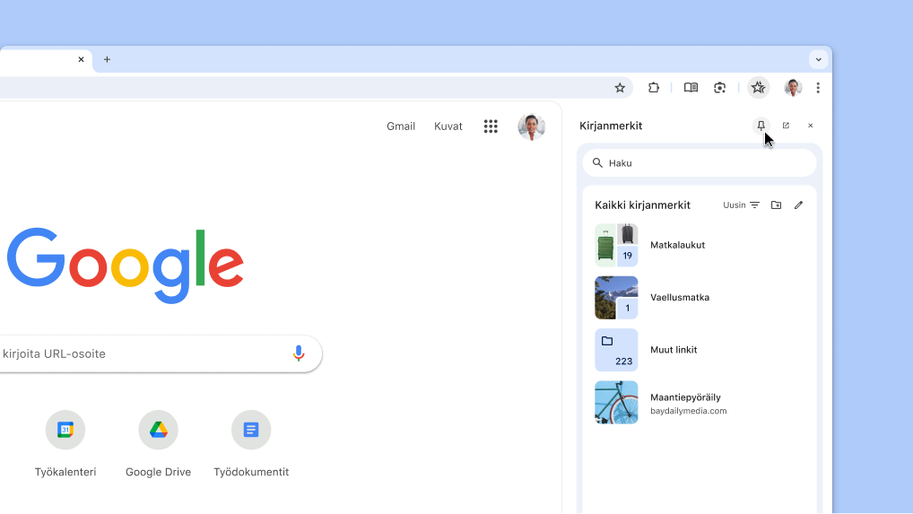 Chromen sivupaneelin kiinnittäminen yläpalkkiin