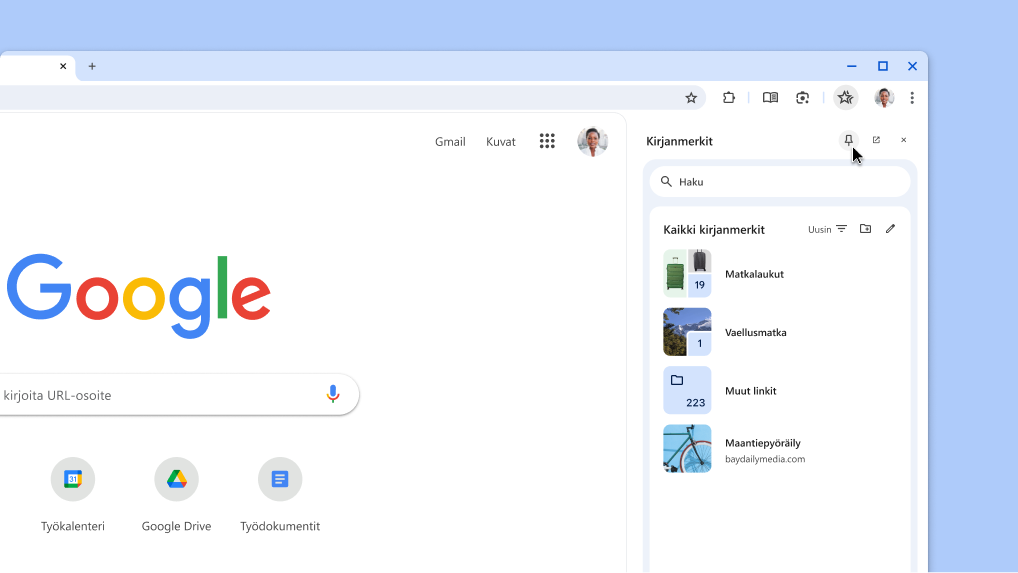 Chromen sivupaneelin kiinnittäminen yläpalkkiin