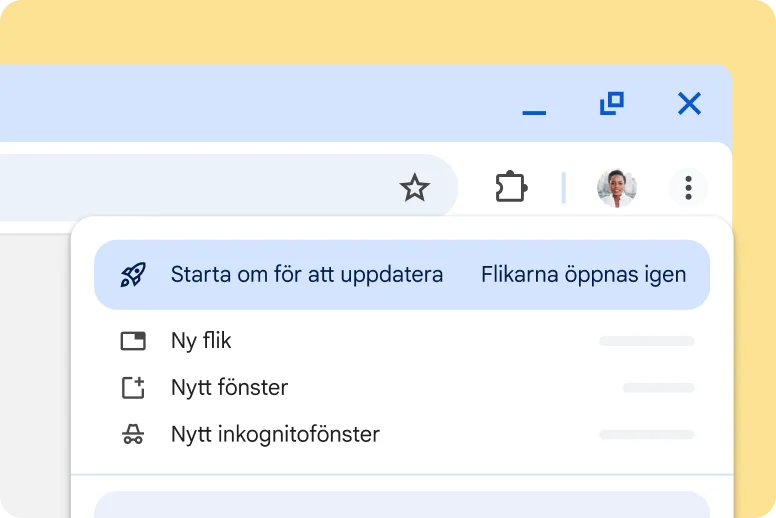 Chromes användargränssnitt aviserar om att det finns en väntade uppdatering