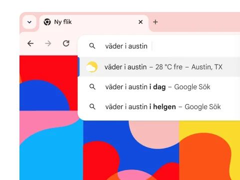 En sökning på ”väder Austin” visar ett resultat om att det kommer bli 28° på fredag.